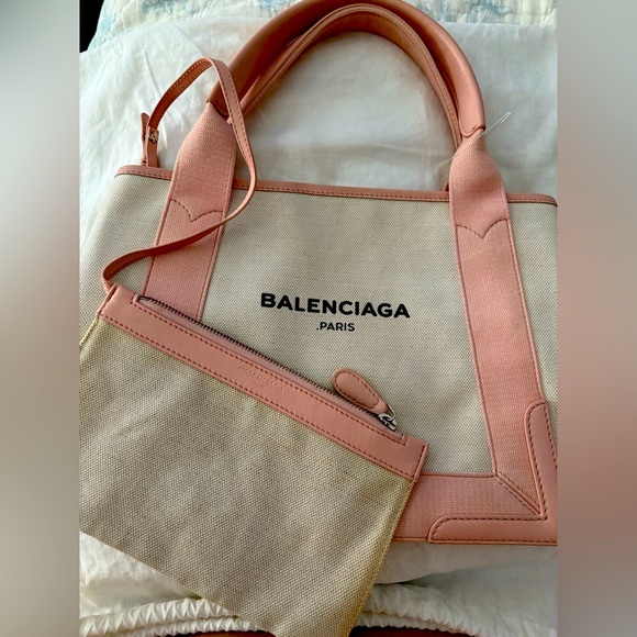 Balenciaga Cabas Pink Leather Canvas Tote Handbag - Picture 1 of 5